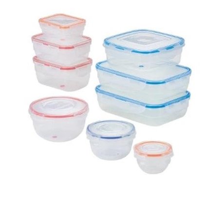 LOCK & LOCK Lock & Lock HPL301A9 Easy Essentials Color Mates Assorted Food Storage Container Set; Clear - 18 Piece HPL301A9